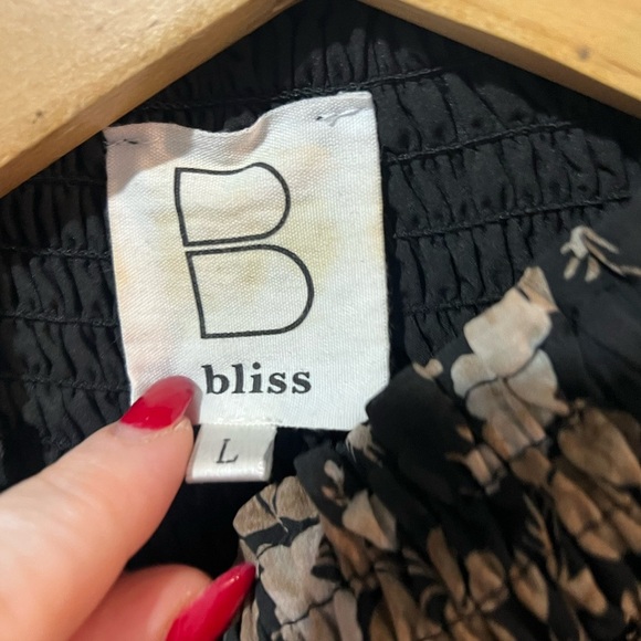 Bliss Floral Long Sleeve Dress Modest Size Large Maxi Black Brown Smocked - Picture 4 of 5